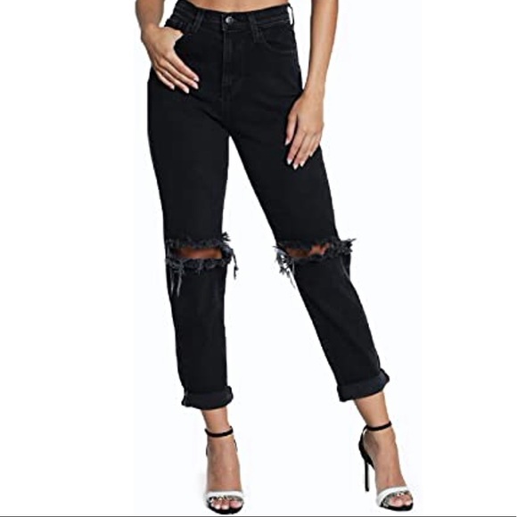 Little Vintage Black Ripped Knee High Waisted Jeans Size 1(24) - Picture 1 of 2